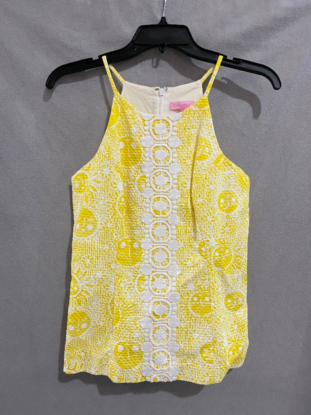 Lilly Pulitzer Yellow White Embroidered Halter Tank Top Size 4 Resort